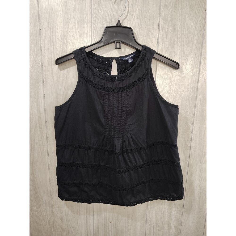 Women's Black Gothic Crochet Trim Sleeveless Top Size M Clubwear Party Casual
